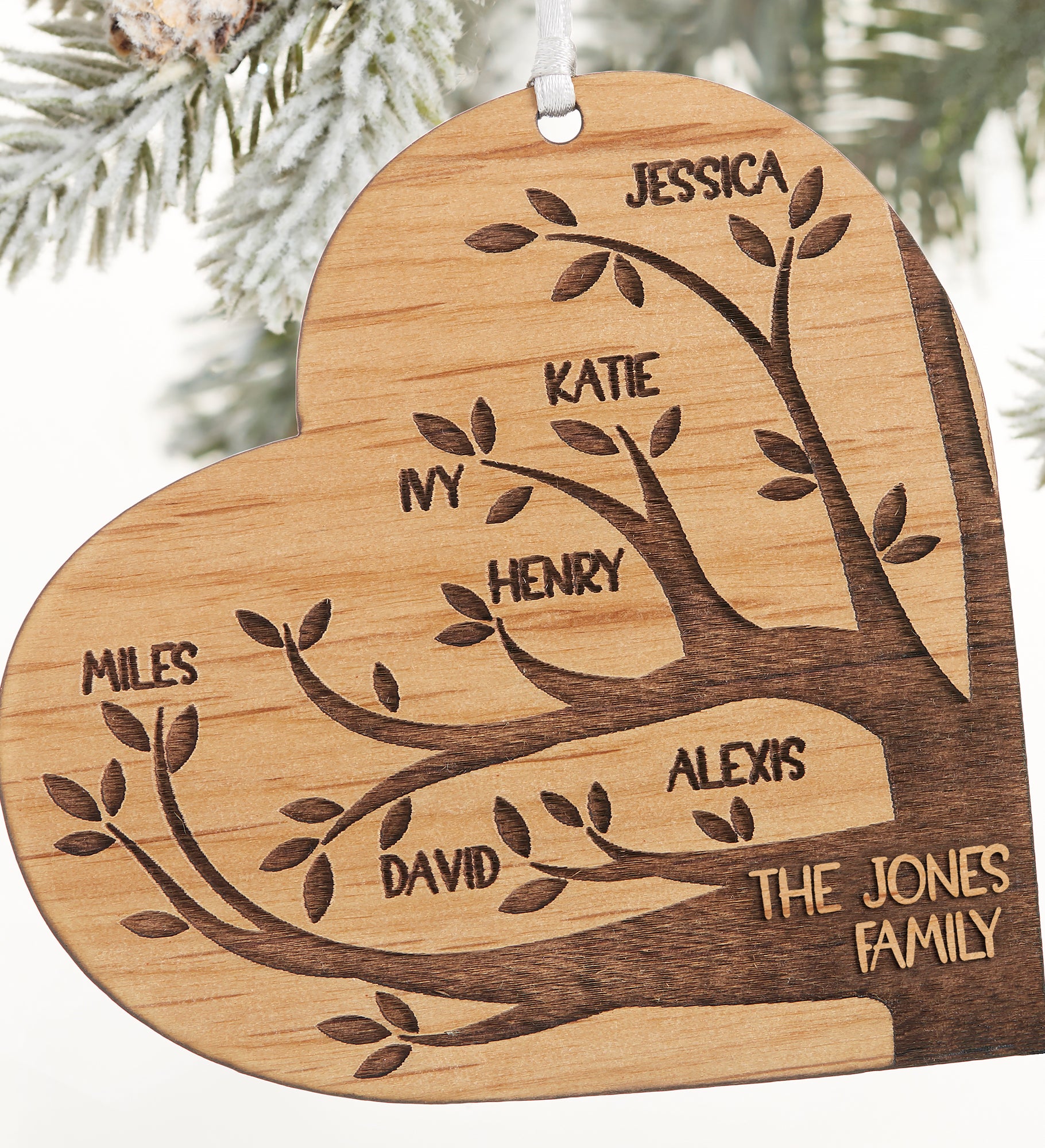 Family Tree Personalized Wood Heart Ornament